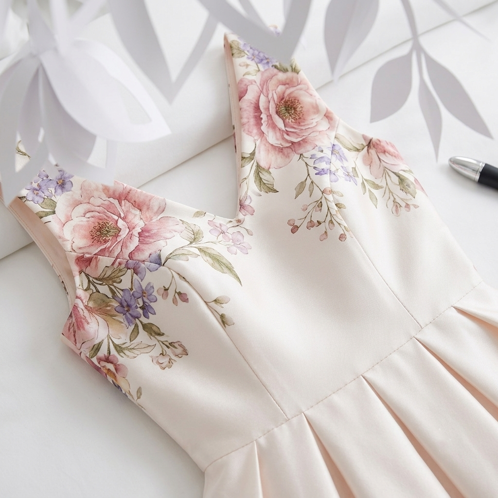 Floral midi dress for teachers — pleated A-line classroom dress — Zebra Creation