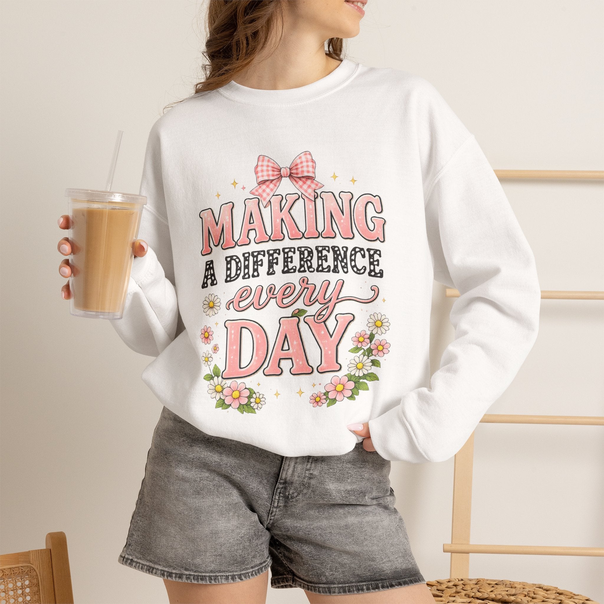 Teacher Birthday Gift Sweatshirt – "Making a Difference Every Day" Floral Crewneck