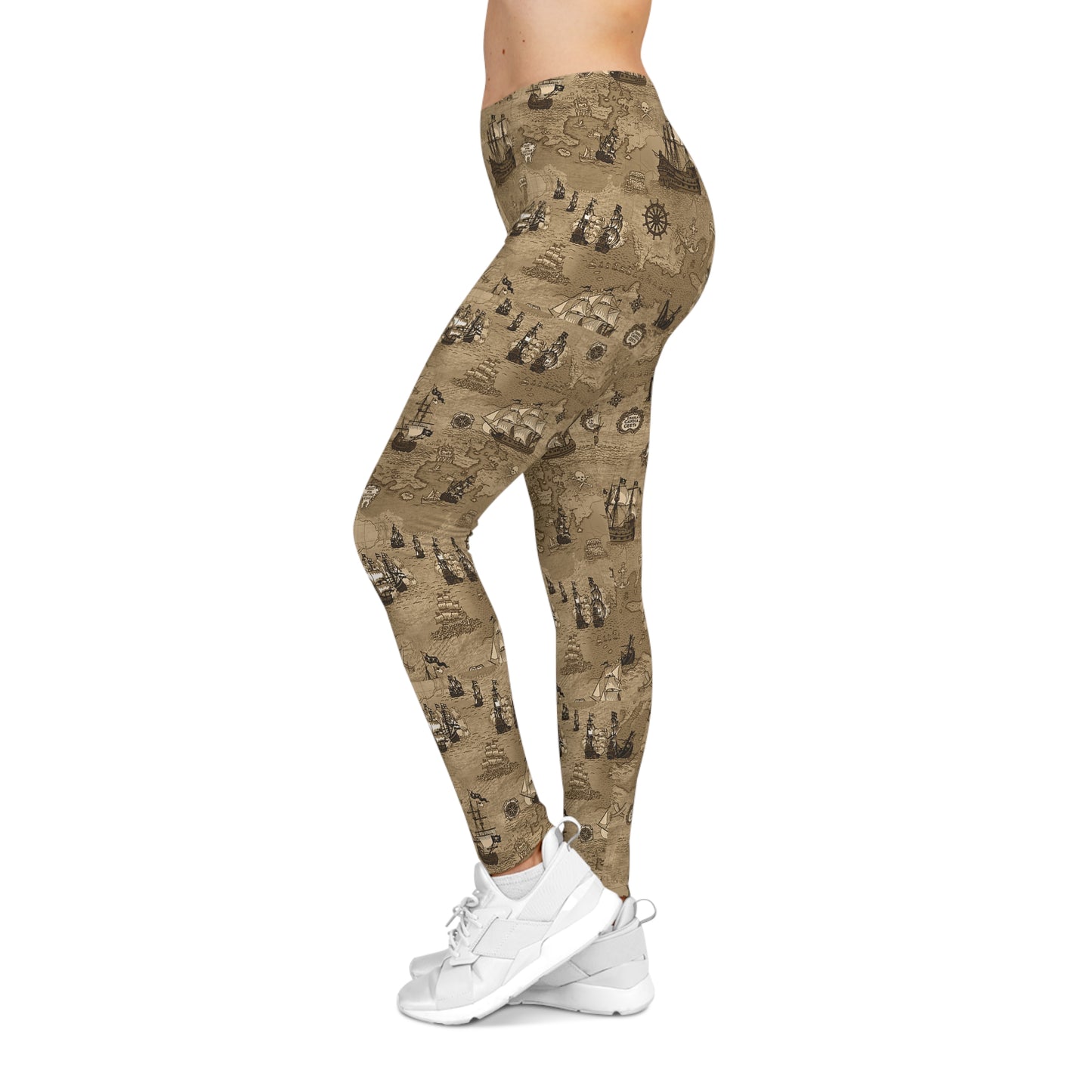 Vintage Nautical Map Leggings | Sailing Ships Pattern Leggings