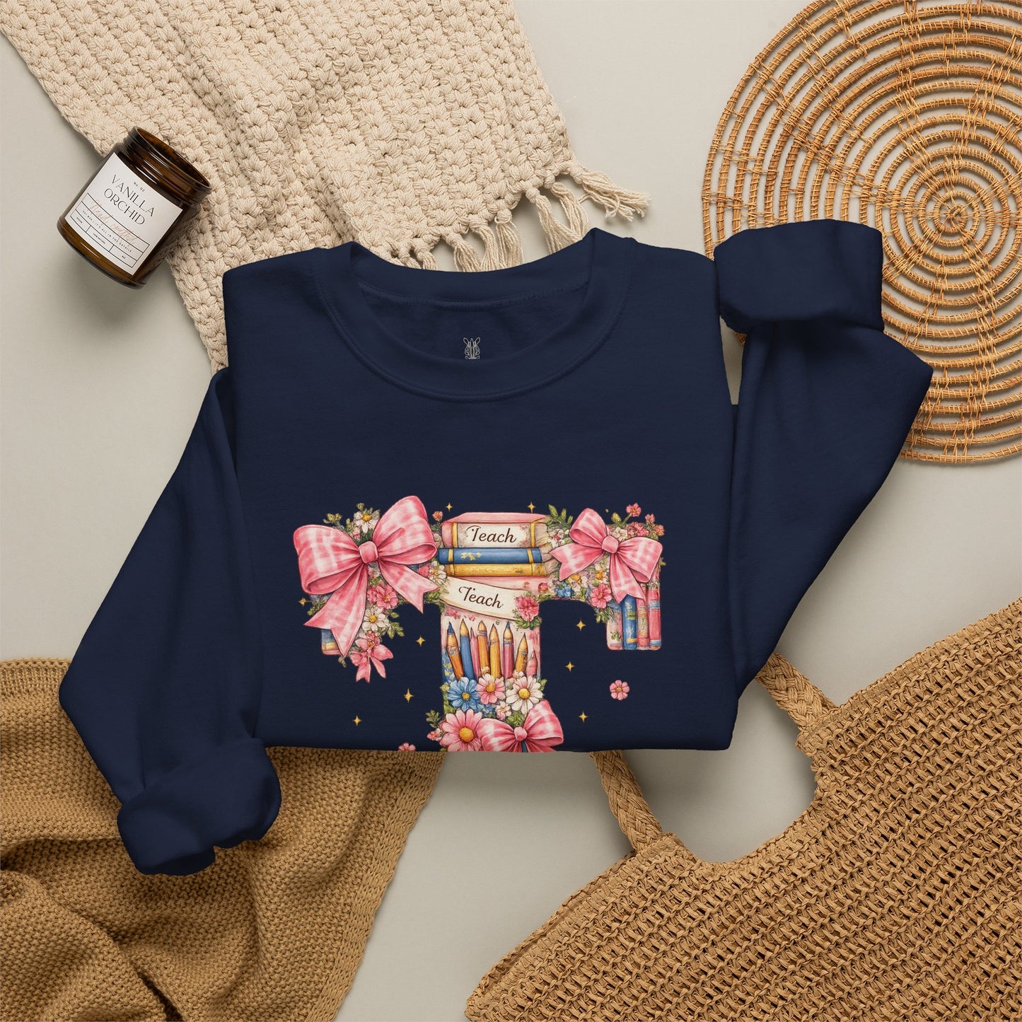 Letter T Floral Bookstack Sweatshirt — Feminine Alphabet Tee for Book Lovers