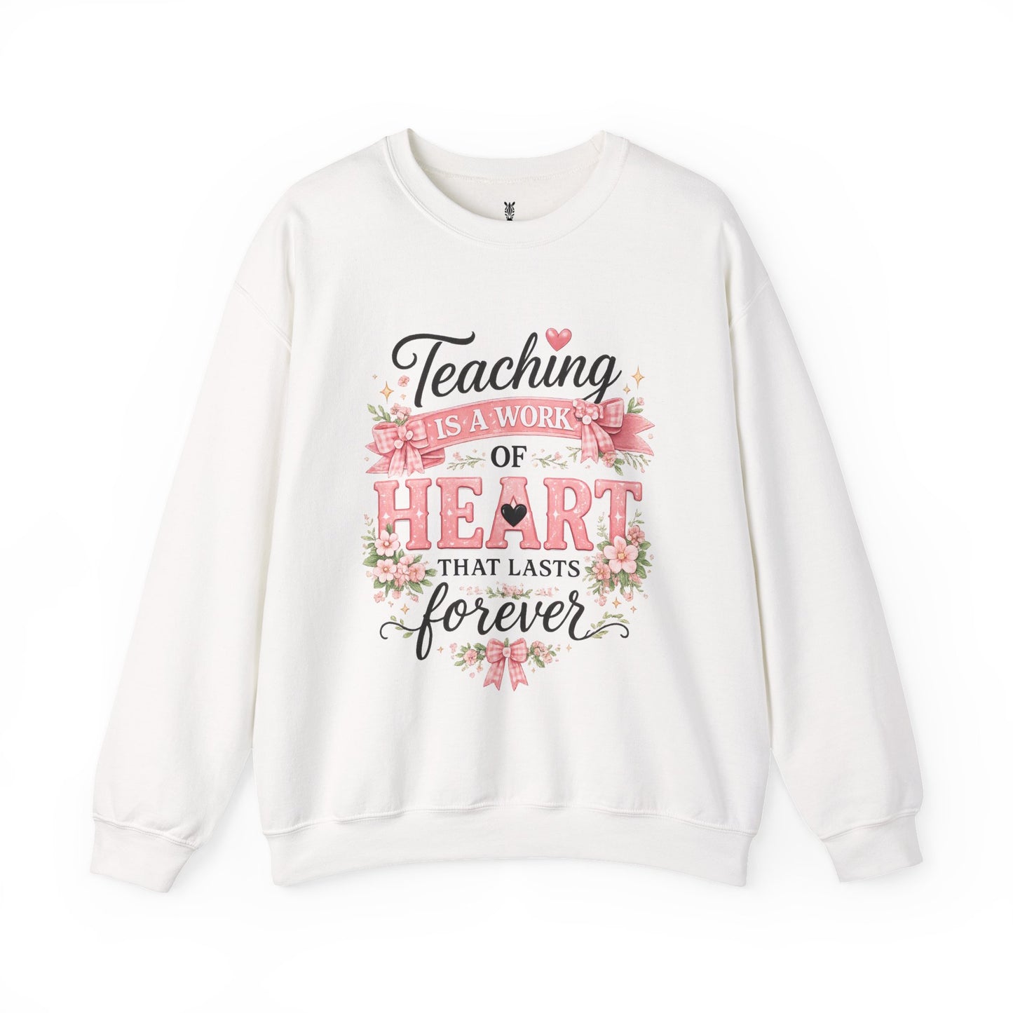 Elementary Teacher Crewneck Sweatshirt – "Teaching Is a Work of Heart" Floral