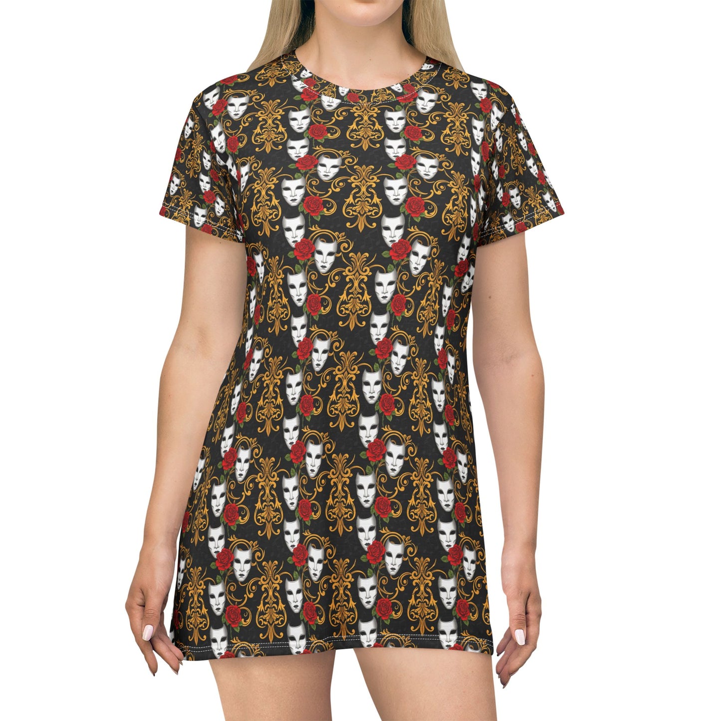 Theater teaher T-Shirt Dress — Baroque Masquerade Pattern