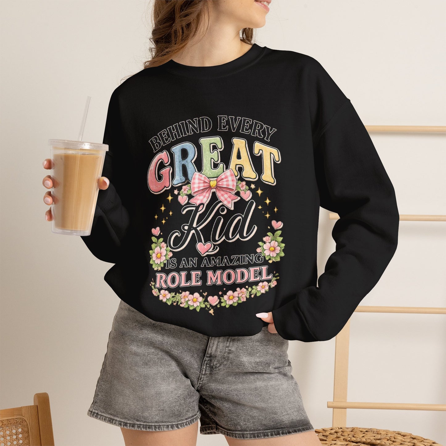 New Teacher Gift Crewneck Sweatshirt – "Behind Every Great Kid" Floral