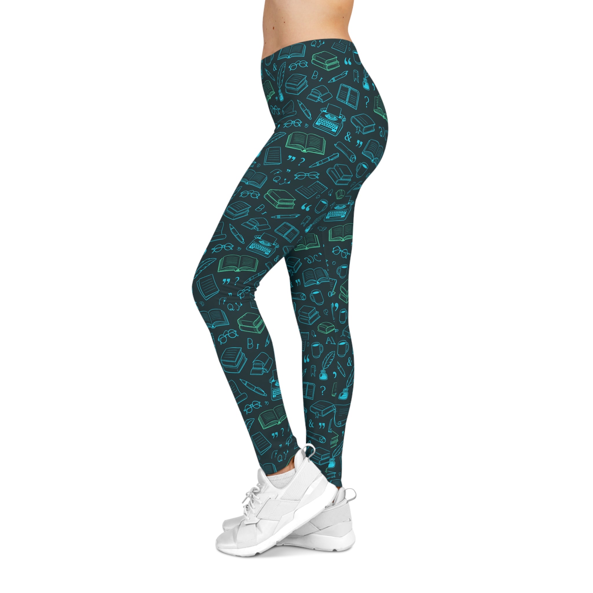 Book Lover Teacher Leggings | Neon Literary Doodle Print