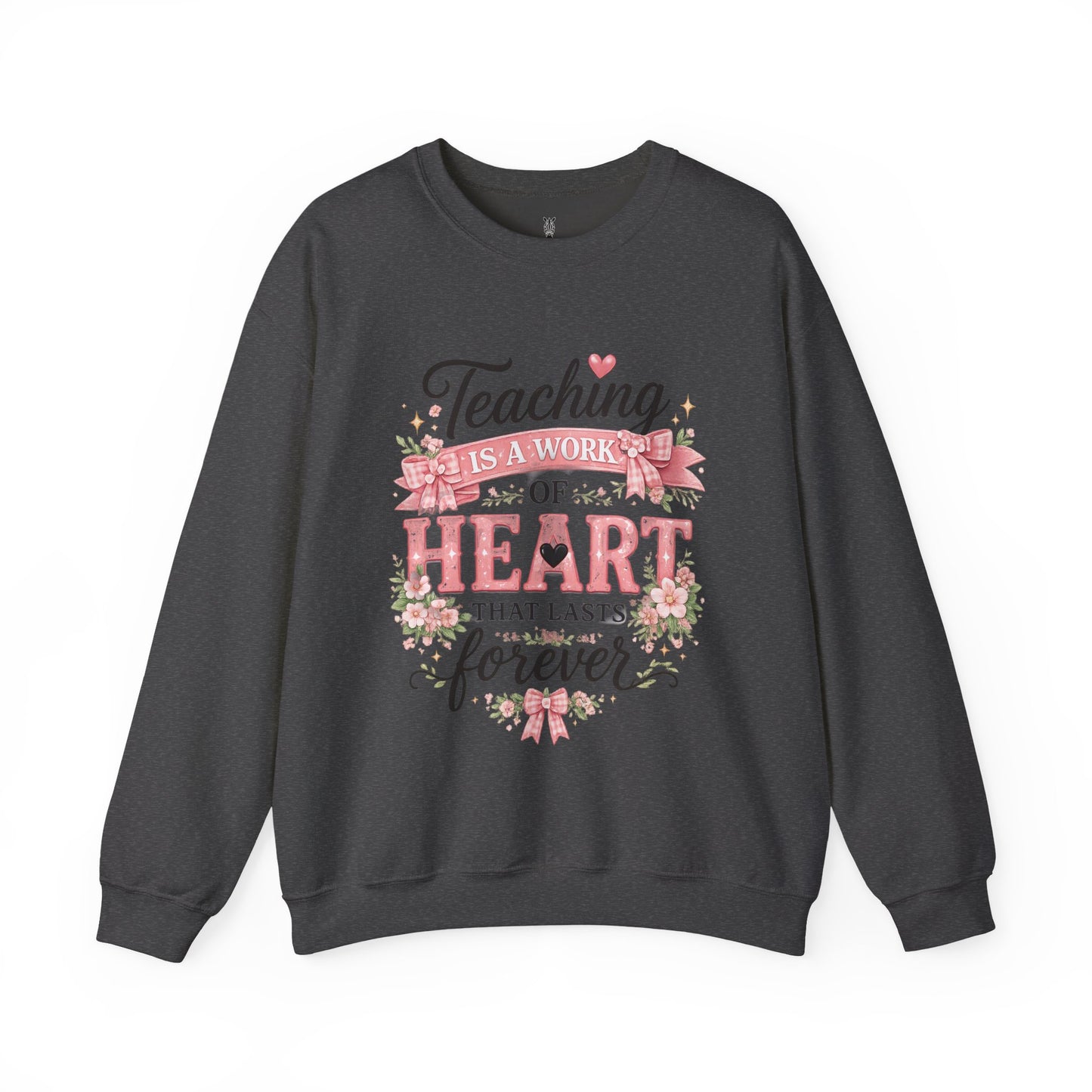 Elementary Teacher Crewneck Sweatshirt – "Teaching Is a Work of Heart" Floral