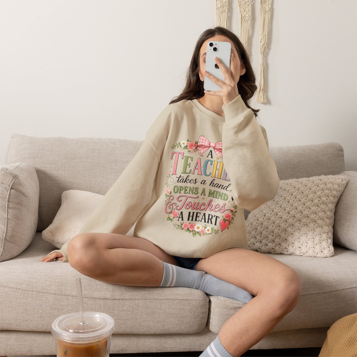Teacher Appreciation Week Gift – "A Teacher Takes a Hand" Floral Crewneck