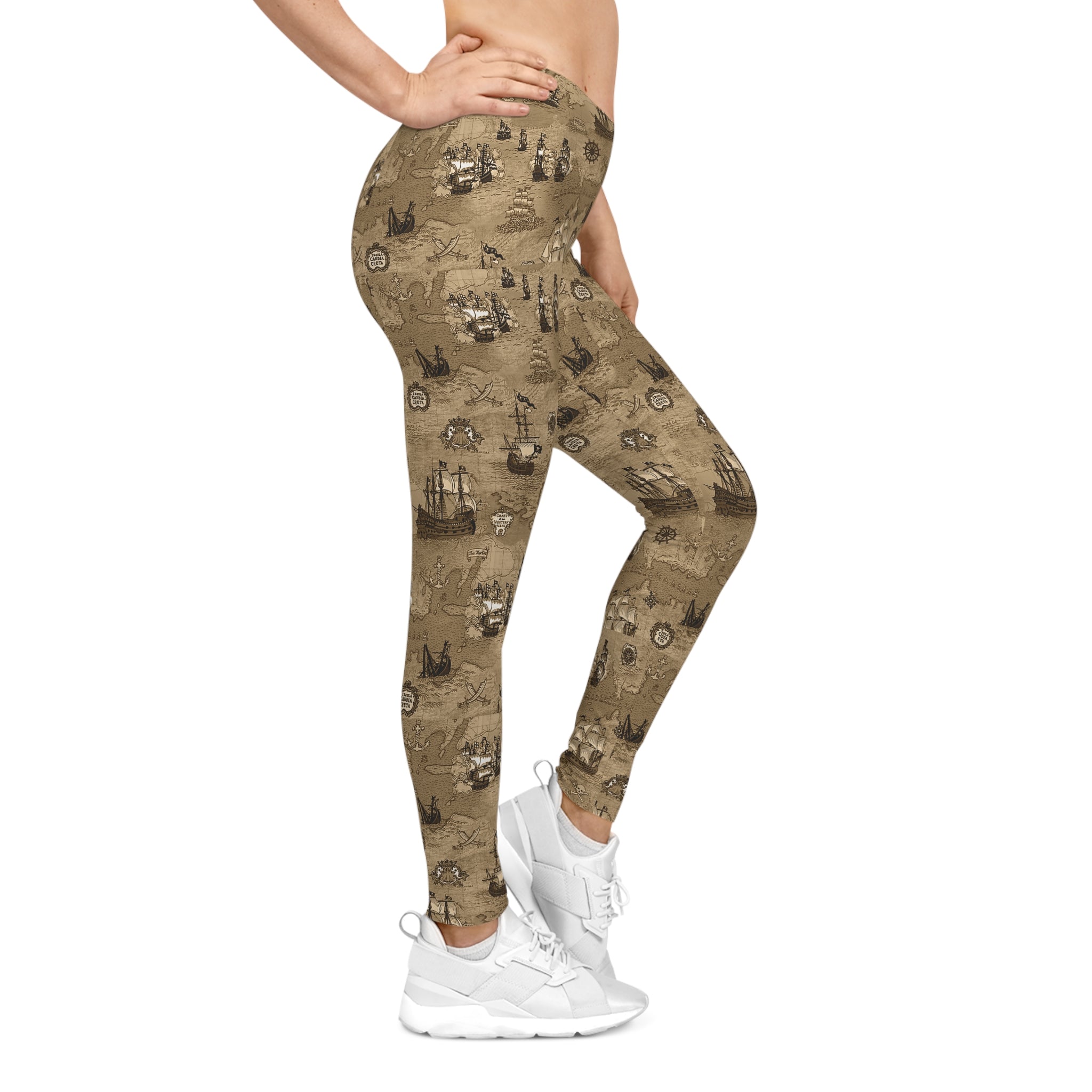 History Teacher Leggings | Vintage Pirate Treasure Map Print