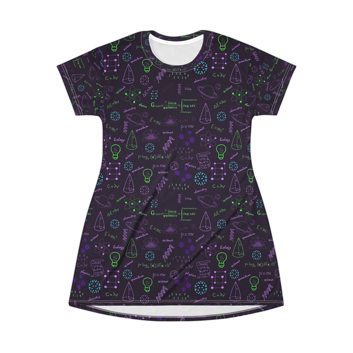 Physics Teacher T-Shirt Dress – Neon Chemistry Graphic Dress for STEM Lovers