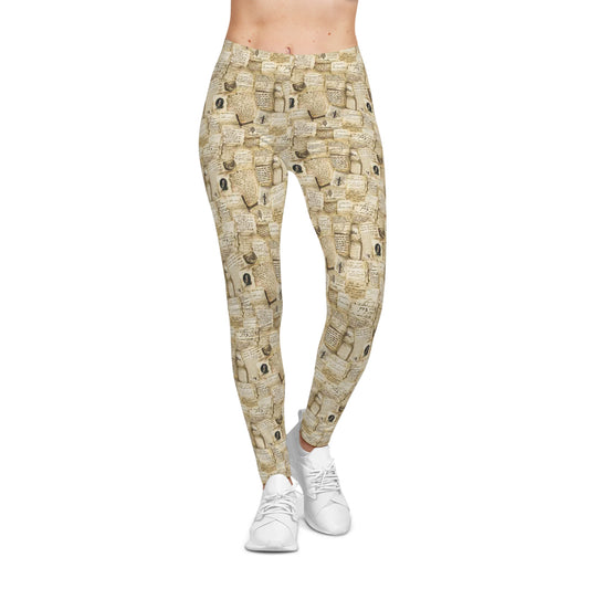 Vintage Book Pages Pattern Leggings | Literary Print Leggings
