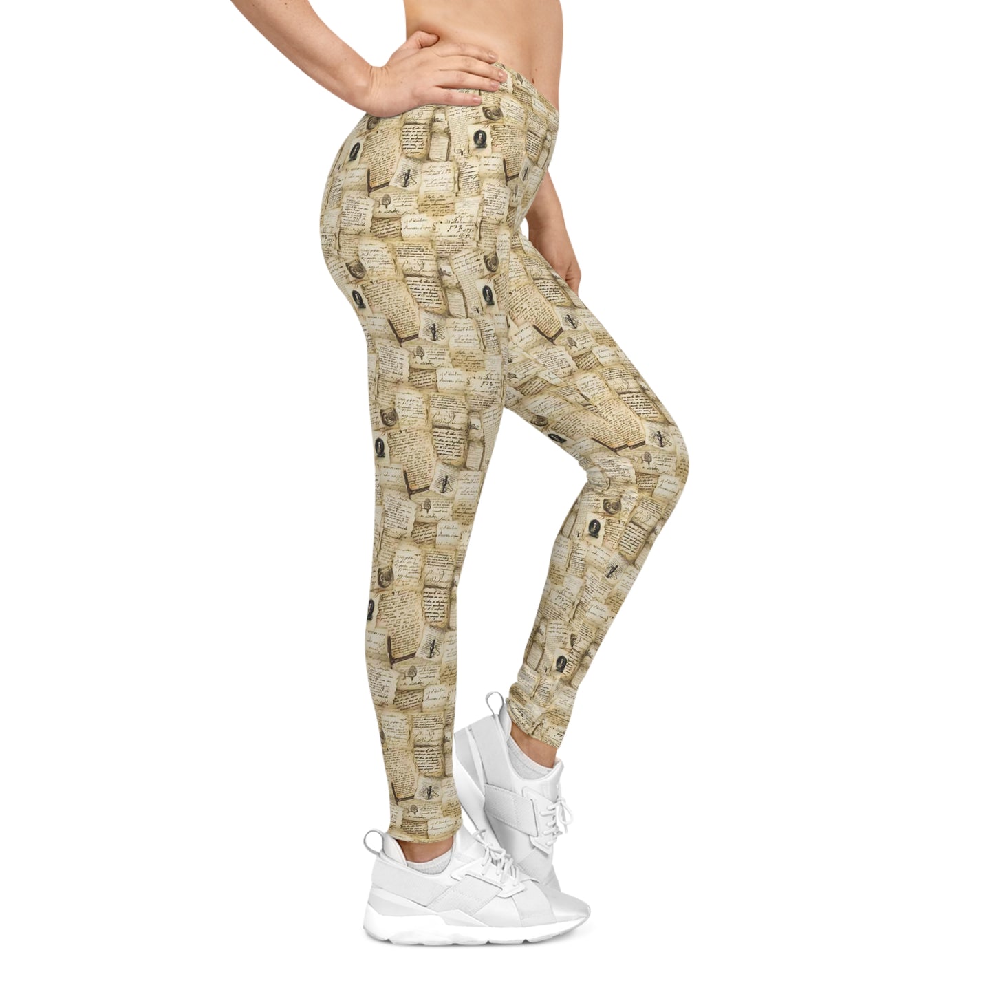 Vintage Book Pages Pattern Leggings | Literary Print Leggings