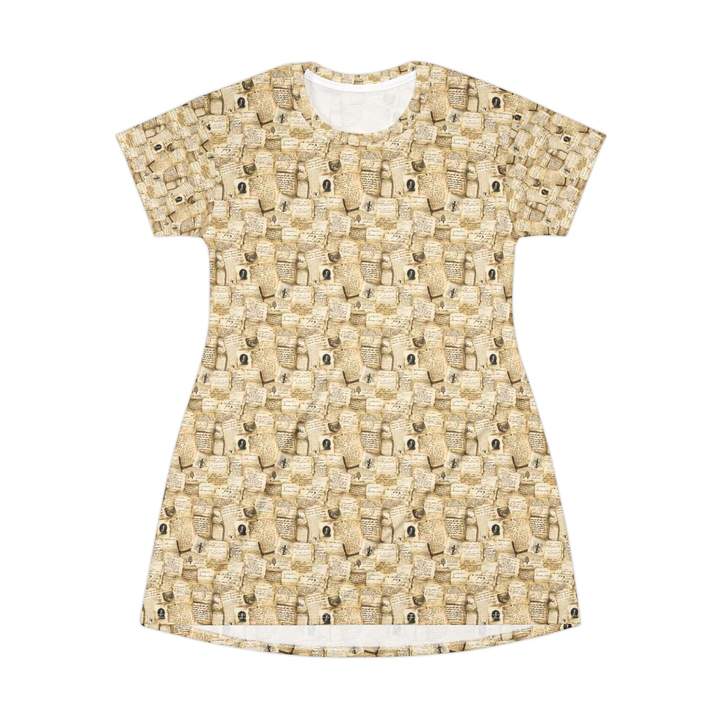 Library Teacher T-Shirt Dress — Cute Beige Dog Pattern All-Over Print