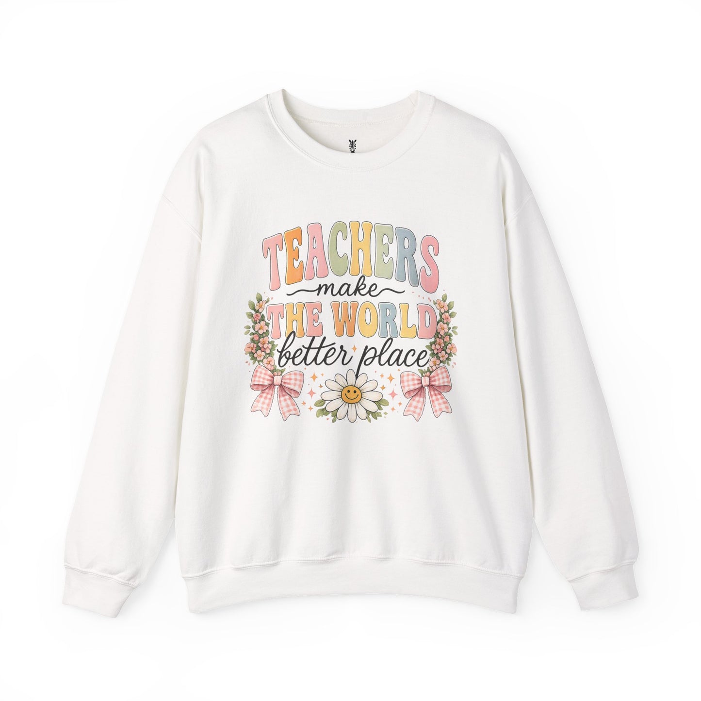Cotton Teacher Sweatshirt – "Teachers Make the World Better" Daisy Crewneck