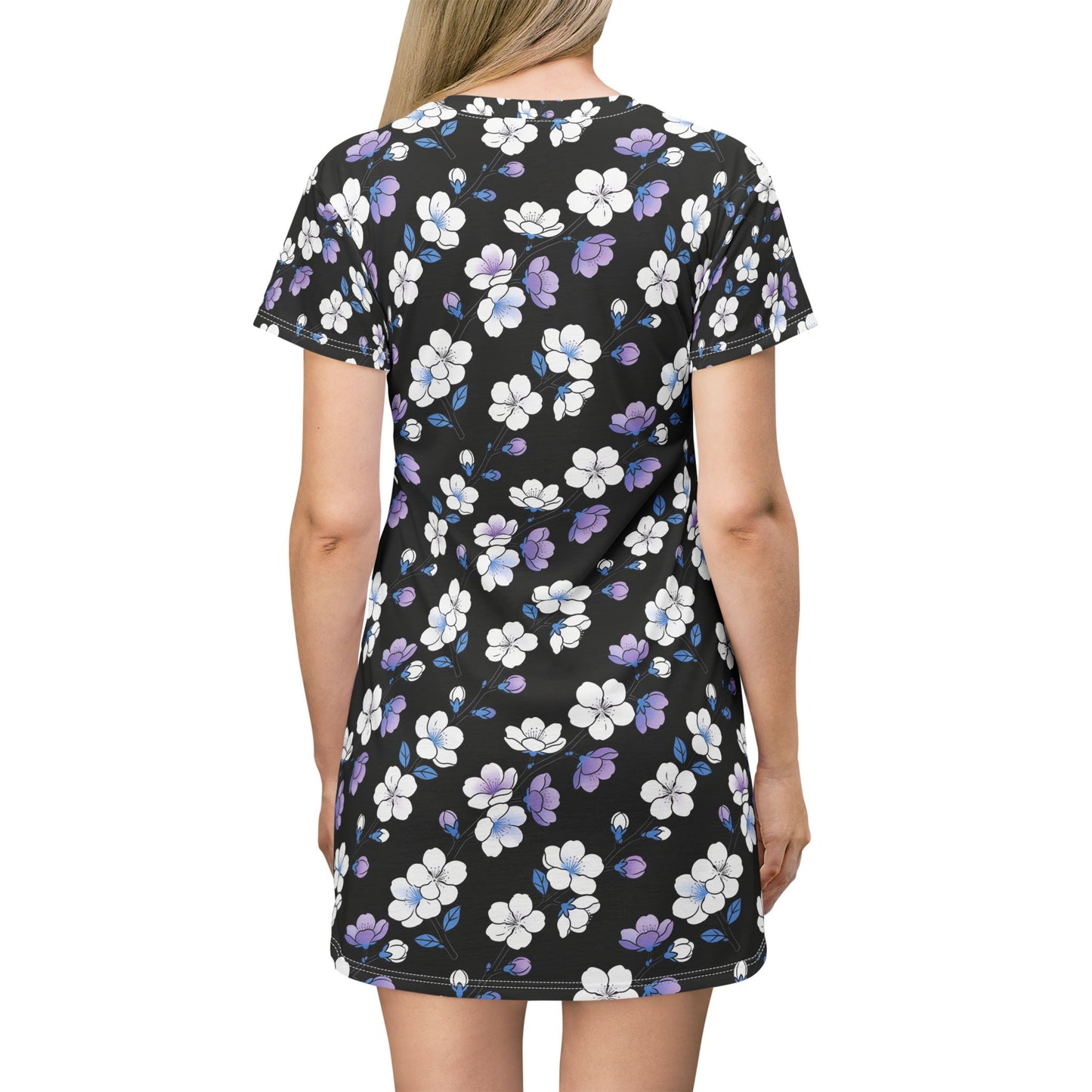 Teacher Floral T-Shirt Dress — Black & Lavender Daisy Print