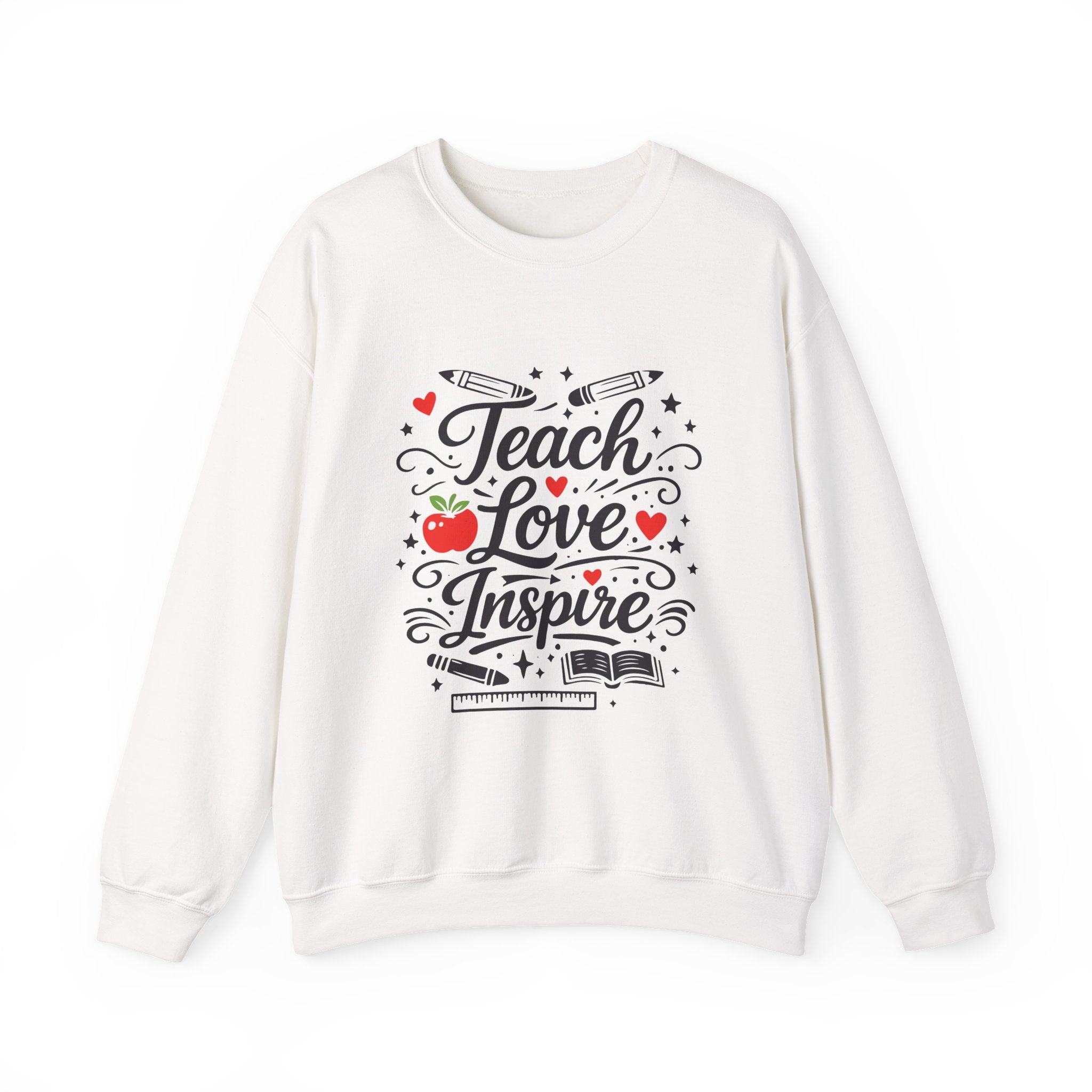 Teacher Appreciation Gift Sweatshirt – "Teach Love Inspire" Apple & Book Crewneck