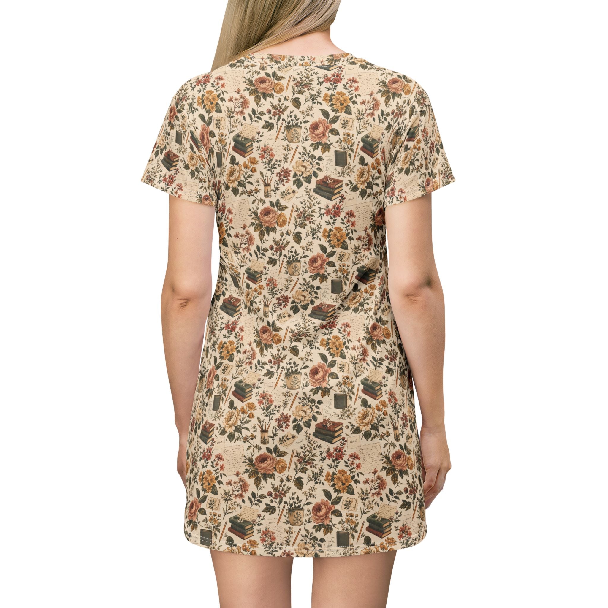 Vintage books print T-shirt dress for English teachers — Zebra Creation
