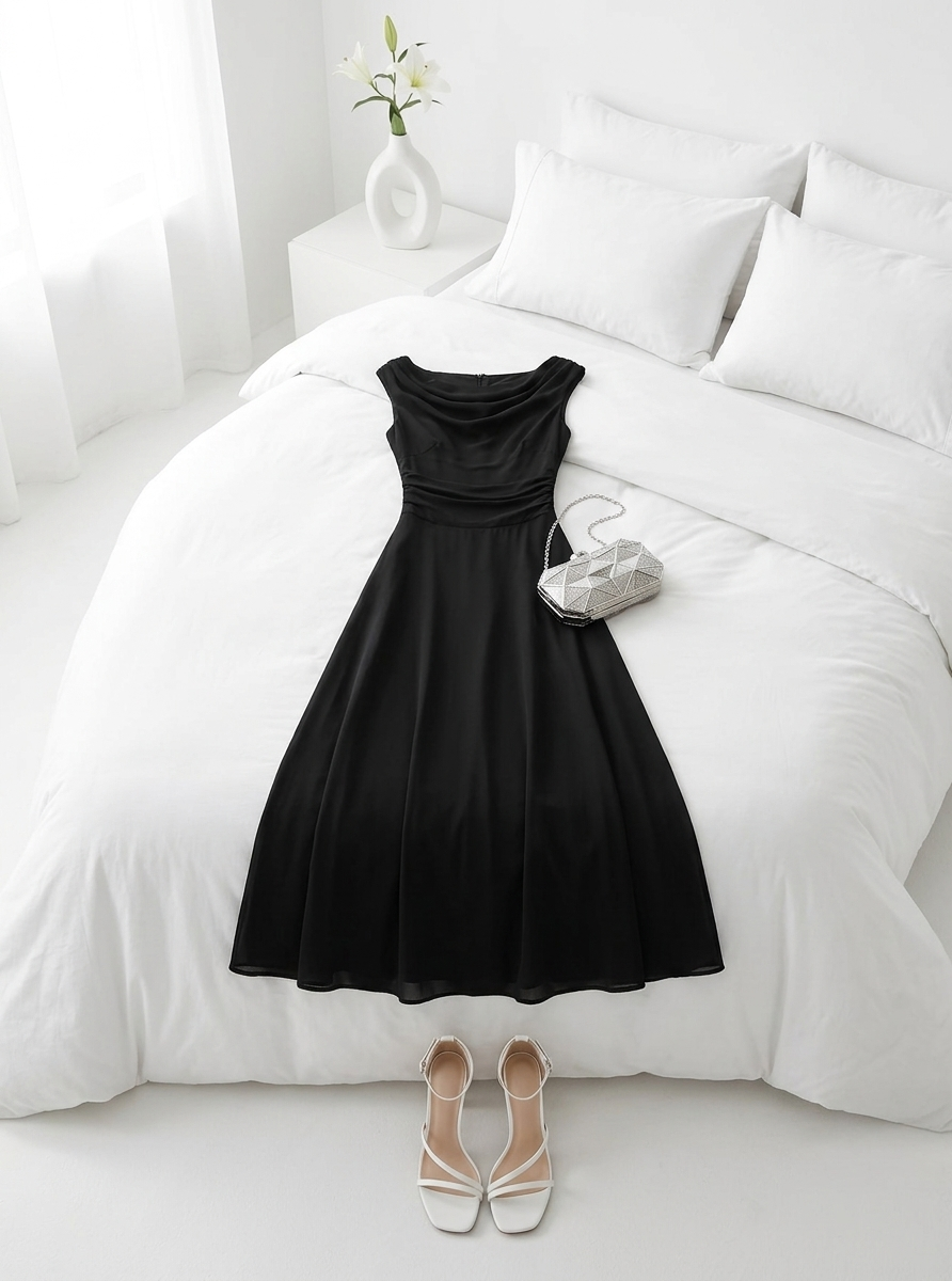 Black A-Line Midi Dress for Teachers | Elegant Classroom Outfit | Zebra Creation
