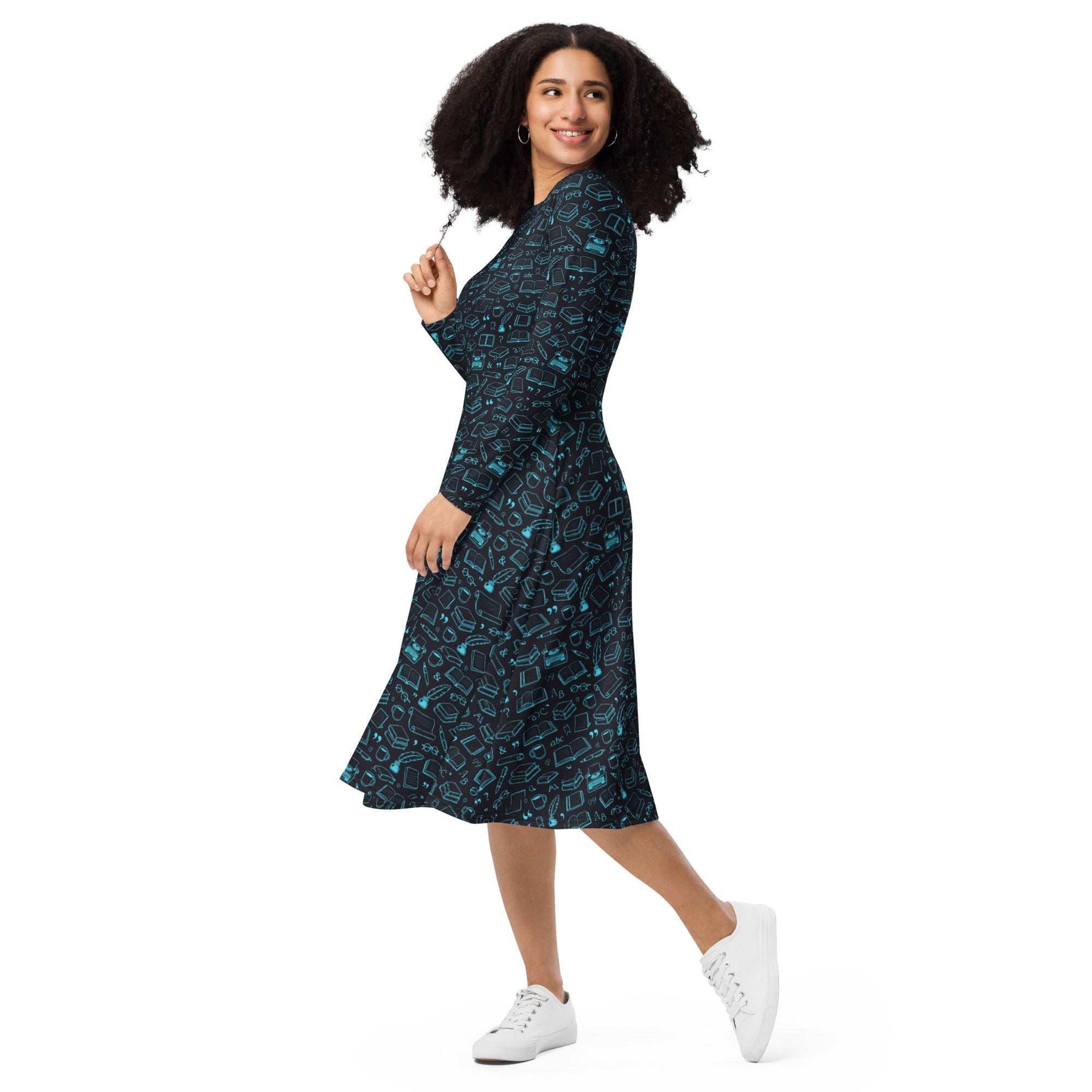 English teacher dress literary book print midi dress — Zebra Creation