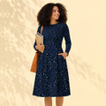 Comfortable Long Sleeve Workwear Dress with Pockets - Teacher Outfit Midi Dress | Zebra Creation
